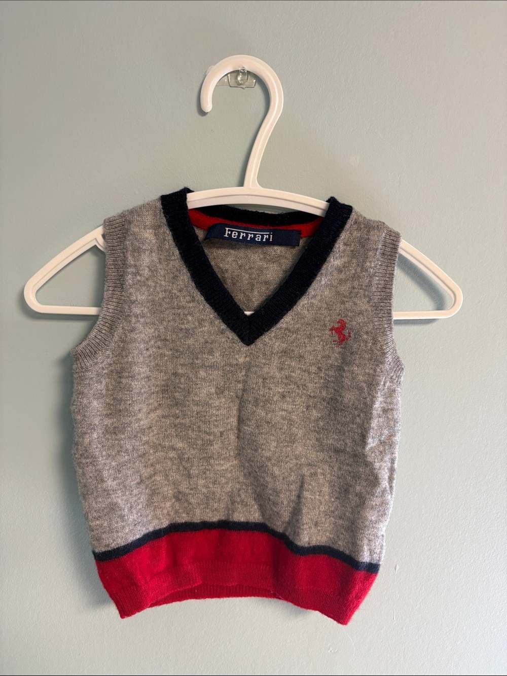 Ferrari Grey Navy & Red Sweater Vest, Baby Boy Size 9 Months, Baby Vest